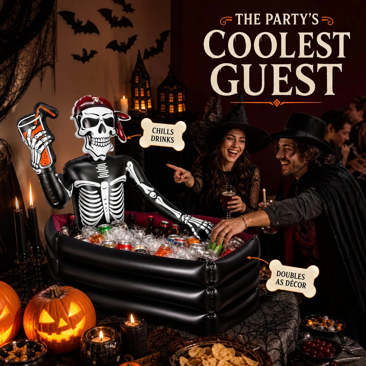 ☠️🧊40-Gallon Inflatable Pirate Skeleton Cooler for Halloween