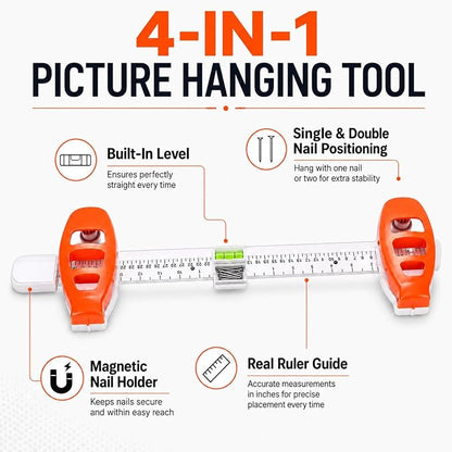 🖼️ All-in-One Picture Hanging Ruler | Level & Angle Gauge for Nail Positioning