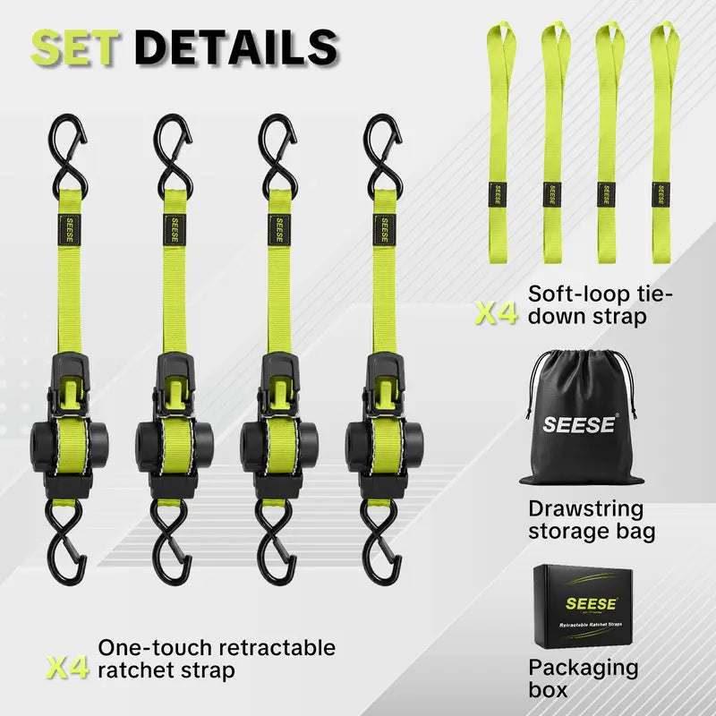 50% 🟢OffSEESE Sturdy Retractable Ratchet Straps 🟢 1" x 11ft, 1550 LB Break Strength, Heavy Duty Cargo Tie Downs for Moving Appliances, Lawn Equipment & Motorcycle, Green