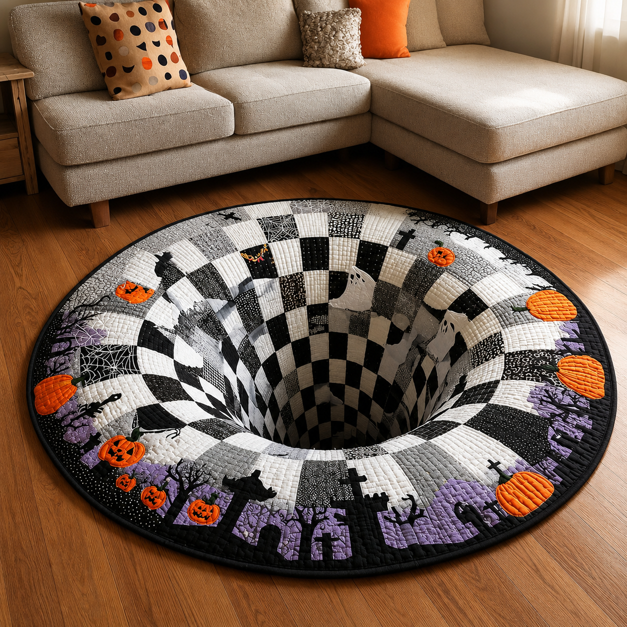 🎃 HALLOWEEN SPECIAL — SITEWIDE 50% OFF！3D Skeleton Vortex Quilted Round Halloween Rug