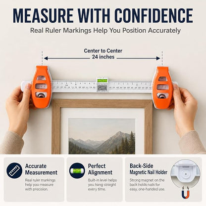🖼️ All-in-One Picture Hanging Ruler | Level & Angle Gauge for Nail Positioning