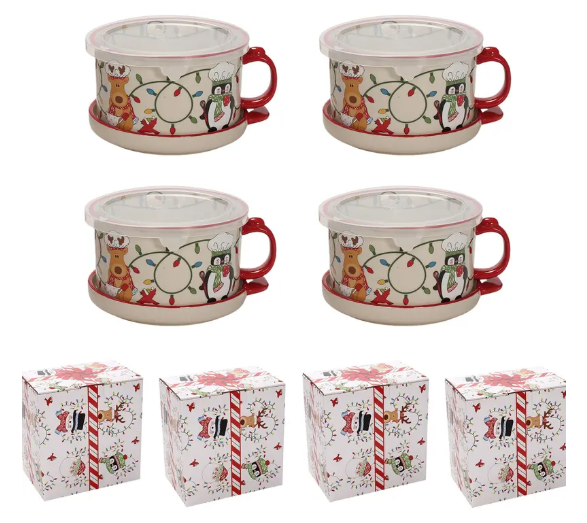 ☕ 25 oz Ceramic Mug Set, 4-Piece Coffee Mugs with Lids & Premium Gift Box, Large Capacity Drinking Cups for Home, Office & Holiday Gifts