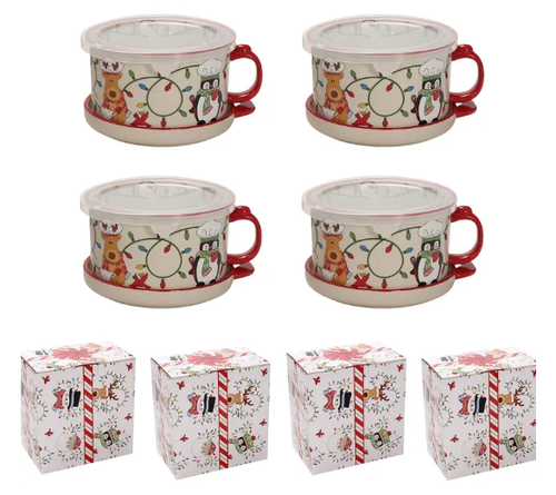 ☕ 25 oz Ceramic Mug Set, 4-Piece Coffee Mugs with Lids & Premium Gift Box, Large Capacity Drinking Cups for Home, Office & Holiday Gifts
