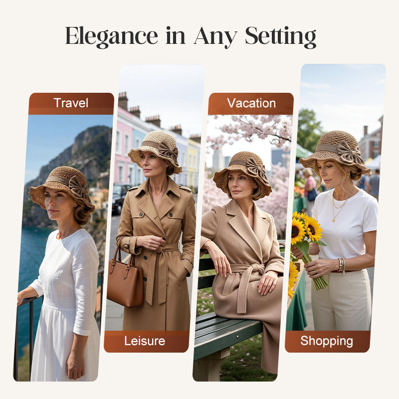 👒New arrival 40% OFF!🏖️Elegant Woven Straw Sun Hat with Bow