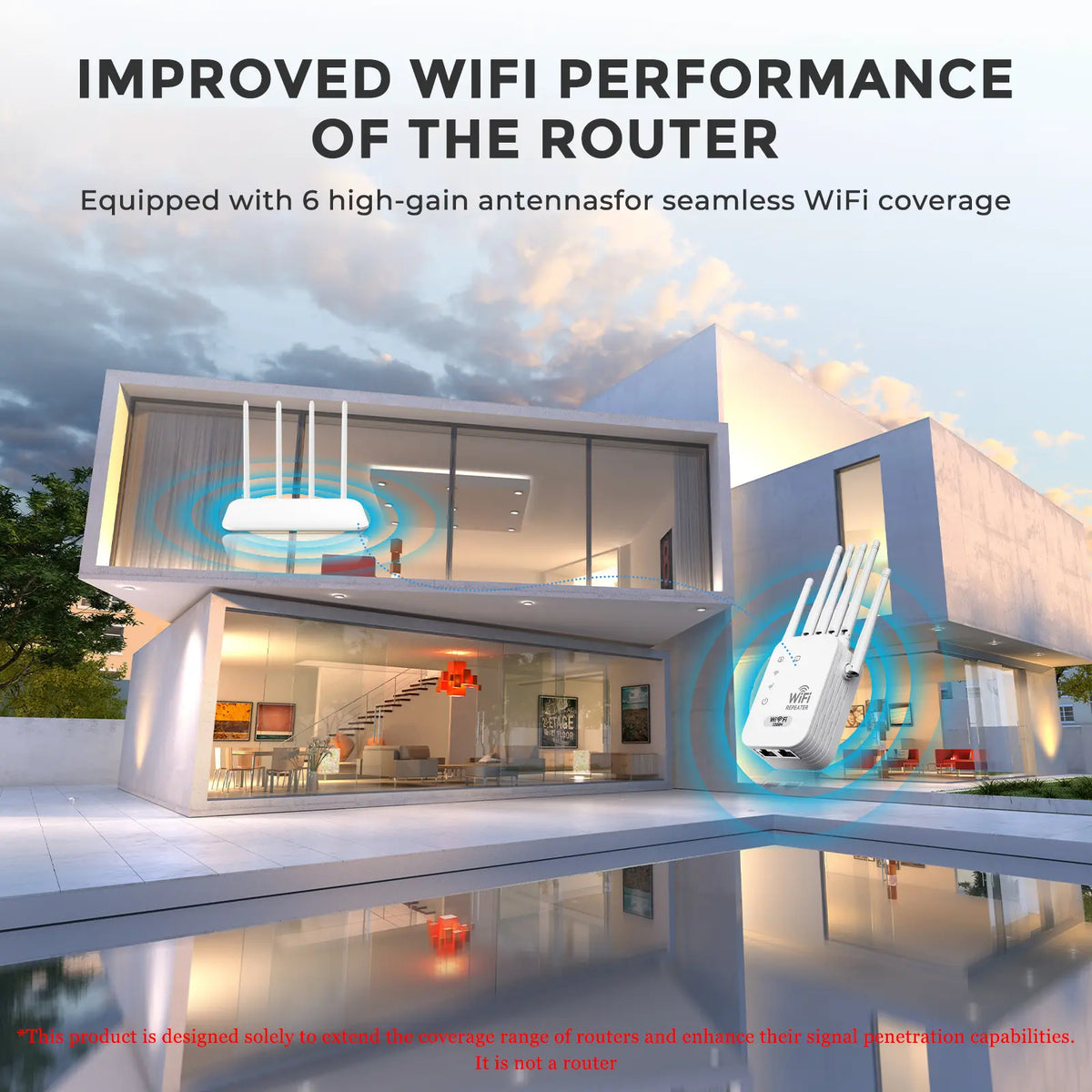 2026 WiFi Extender 6-Antenna Strong Signal - 1200Mbps Dual Band 2.4GHz Booster, Wide Coverage Wireless Amplifier for Home Studios and Remote Workspaces