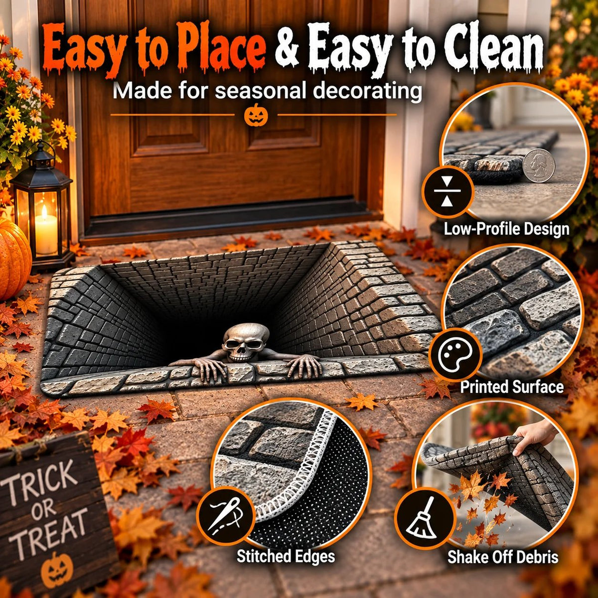 Hot sales🔥Halloween Front Door Mat – Festive 3D Visual Skull