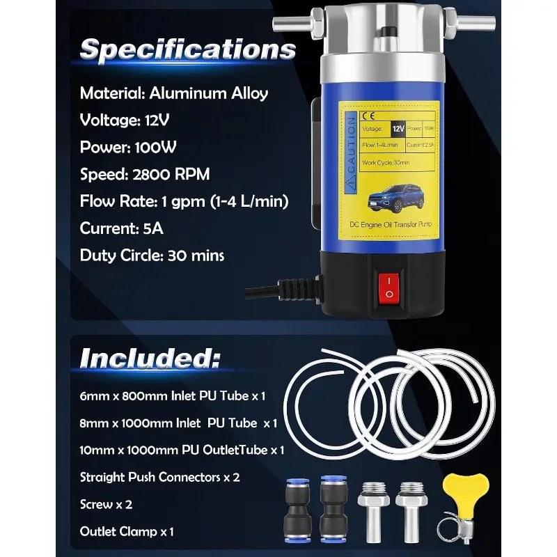 ⚡12V 100W Self-Priming Electric Oil Pump｜30 Min Continuous Work, Efficient Fluid Transfer Tool for Engine Oil, Gear & Transmission Fluid Removal, Car Oil Change Upgrade Tool