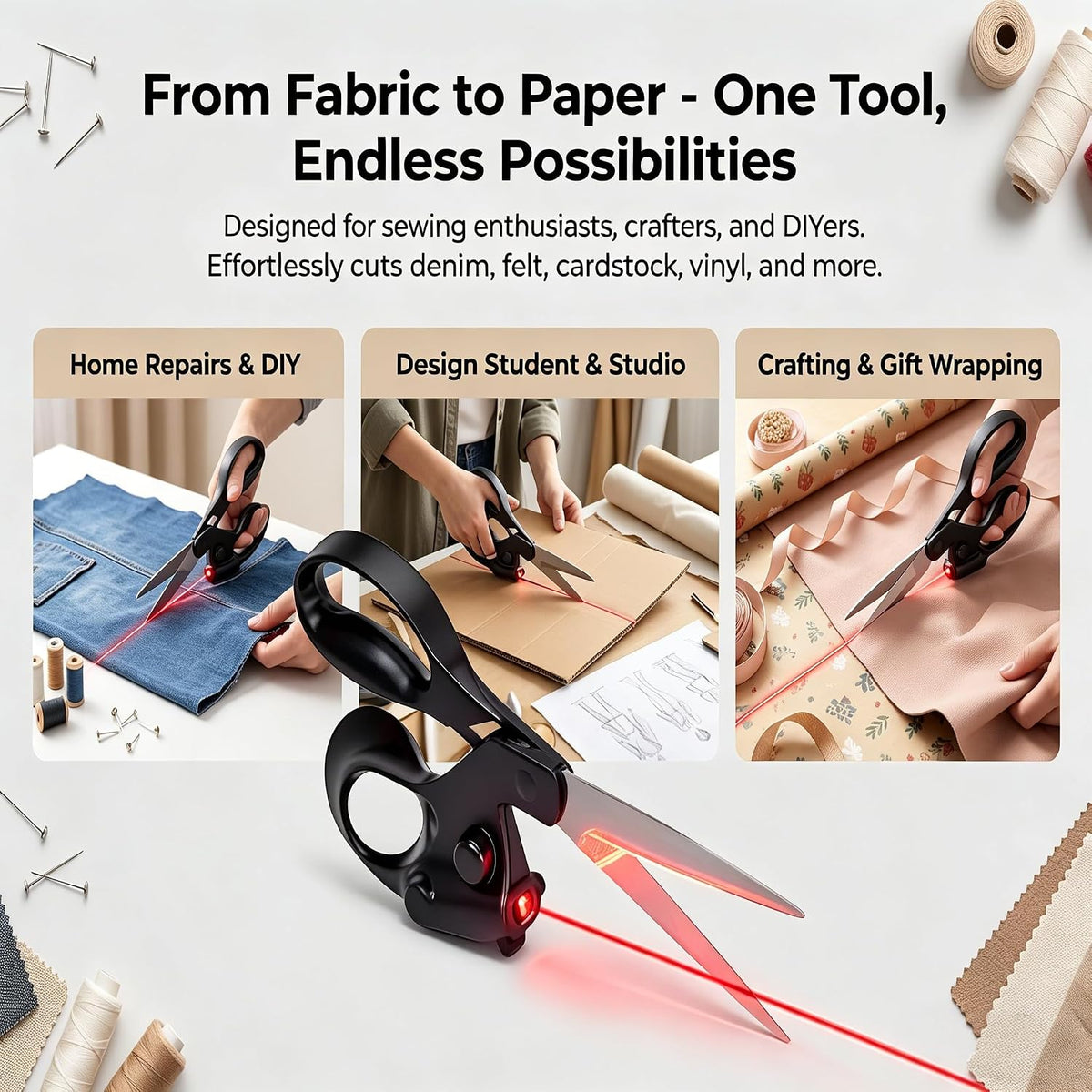💕Buy 1 Get 1 Free✂️Laser Guided Scissors for Fabric Cutting Infrared-assisted Scissors