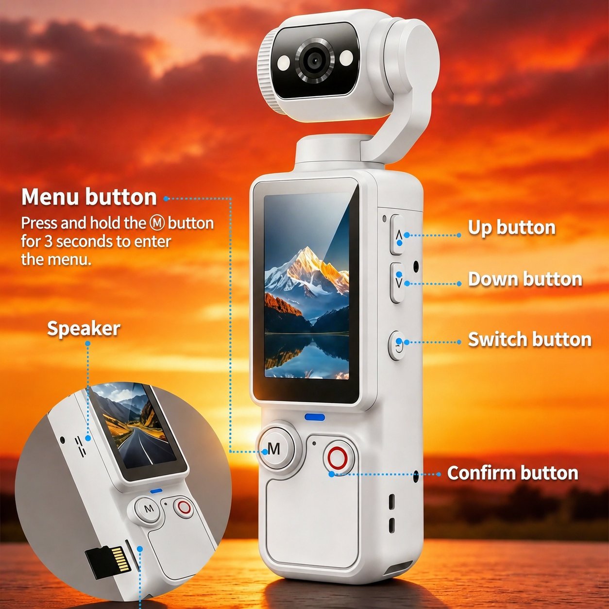 🎥 Upgraded Vlog Camera – 180° Rotating Lens, Full-Body Video Recorder