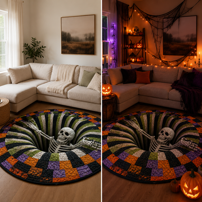 🎃 HALLOWEEN SPECIAL — SITEWIDE 50% OFF！3D Skeleton Vortex Quilted Round Halloween Rug
