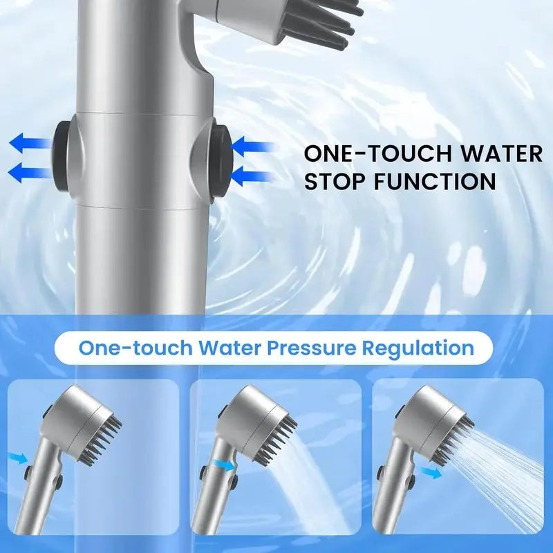 🚿 Silver Filtered Handheld Shower Head | ON/OFF Switch, High Pressure Turbo Flow, Chlorine Filter for Hard Water