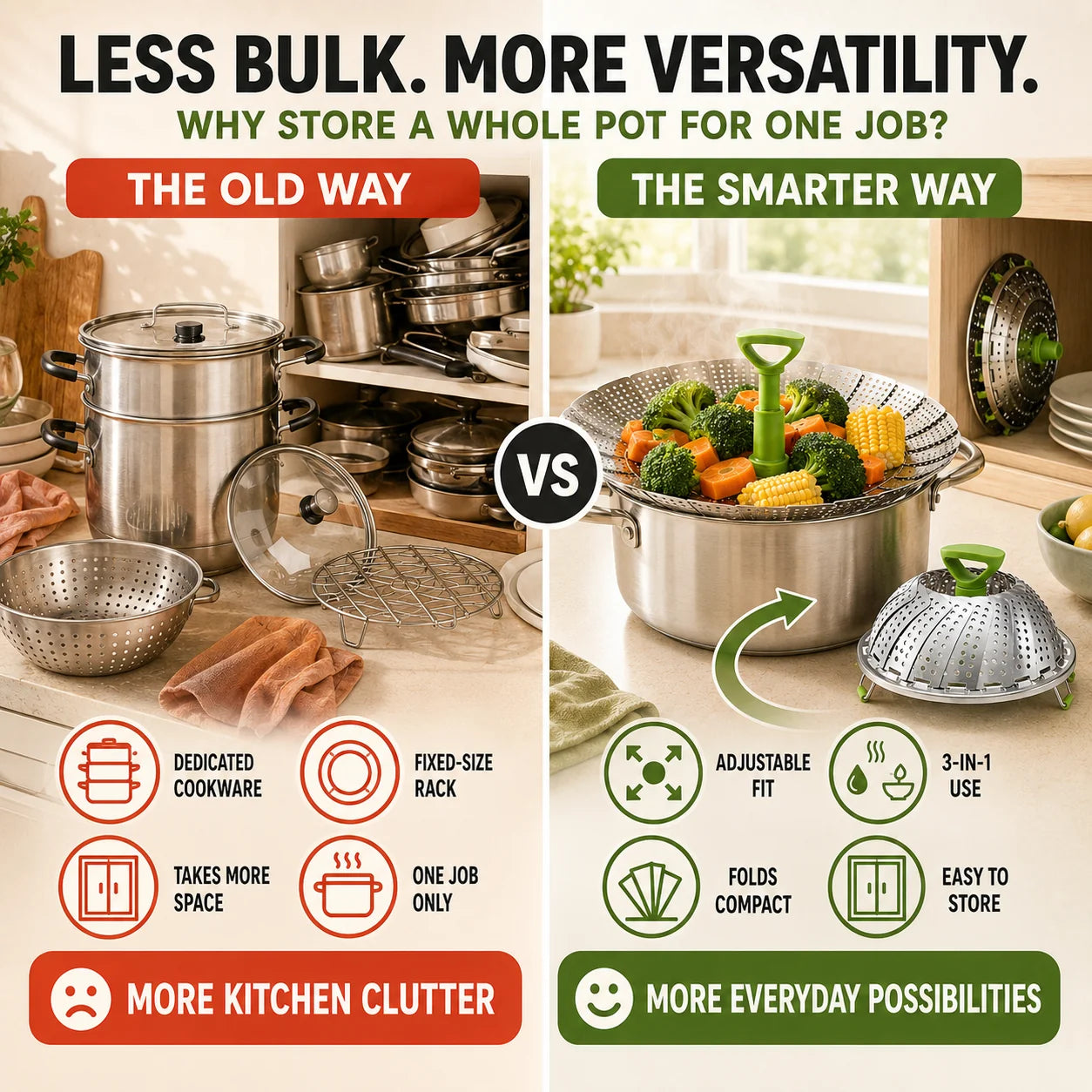 🍲50% OFF NOW!Stainless Steel Expandable Steamer Basket