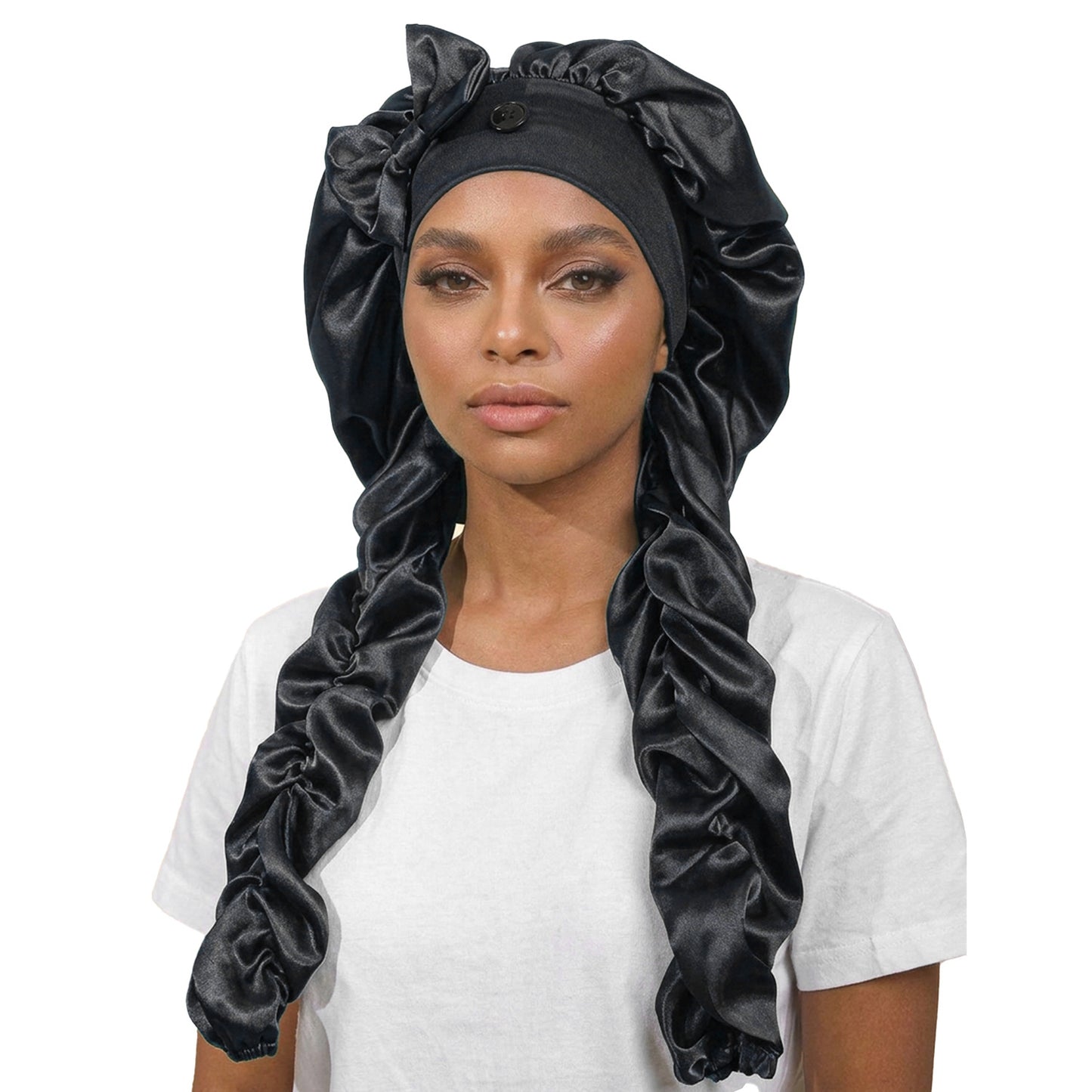 Satin Hair Bonnet Wide Band - Silk Like Sleeping Bonnets for Curly Hair Hair Wrap for Night Cap with Tie Band Breathable Satin Bonnet for Women and Girls