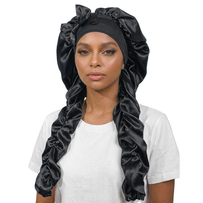 Satin Hair Bonnet Wide Band - Silk Like Sleeping Bonnets for Curly Hair Hair Wrap for Night Cap with Tie Band Breathable Satin Bonnet for Women and Girls