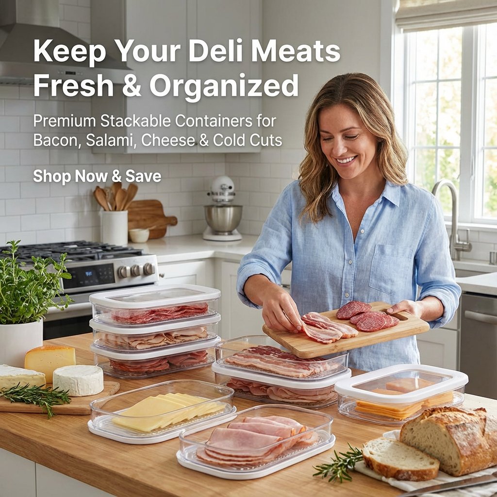 🥓 Keep sliced ham, cheese fresh! Fridge deli meat organizer, stackable airtight design