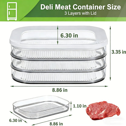 🥓 Keep sliced ham, cheese fresh! Fridge deli meat organizer, stackable airtight design