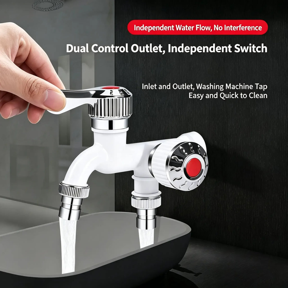 💧Dual Outlet Washing Machine Plastic Faucet, 1 In 2 Out Water Plastic Tap
