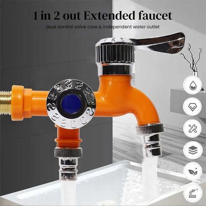 💧Dual Outlet Washing Machine Plastic Faucet, 1 In 2 Out Water Plastic Tap