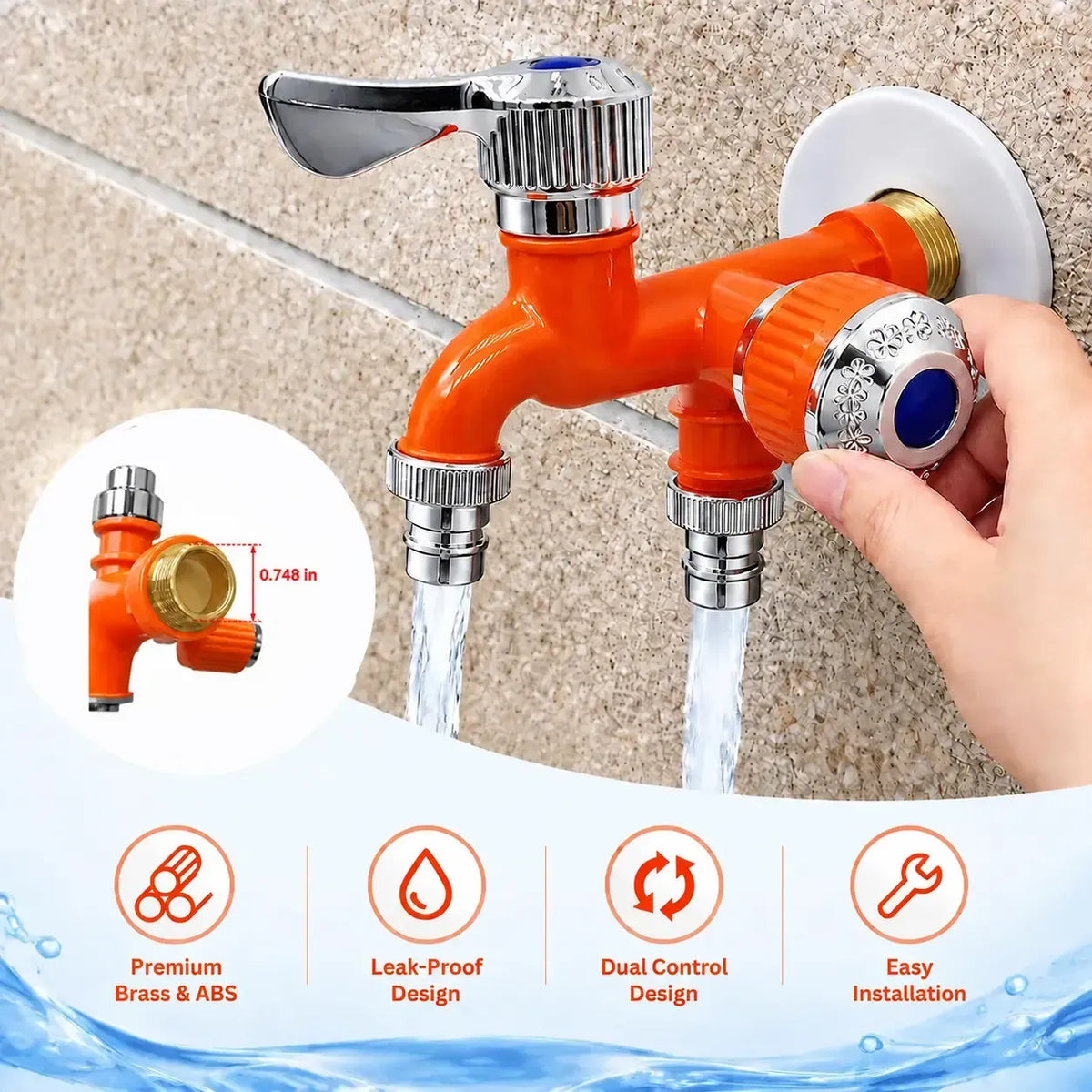 💧Dual Outlet Washing Machine Plastic Faucet, 1 In 2 Out Water Plastic Tap