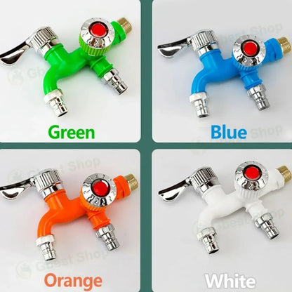 💧Dual Outlet Washing Machine Plastic Faucet, 1 In 2 Out Water Plastic Tap