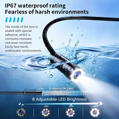 🔍 1920×1440 HD Endoscope Camera – 3.5M Semi-Rigid Cable, 8 Adjustable LED Lights & IP67 Waterproof Probe