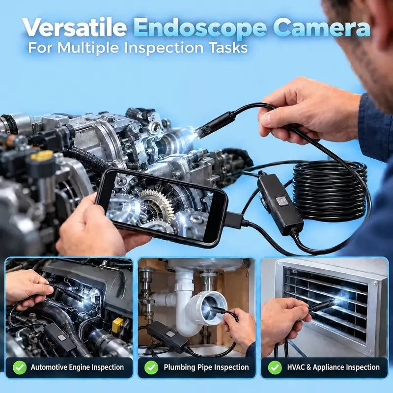 🔍 1920×1440 HD Endoscope Camera – 3.5M Semi-Rigid Cable, 8 Adjustable LED Lights & IP67 Waterproof Probe