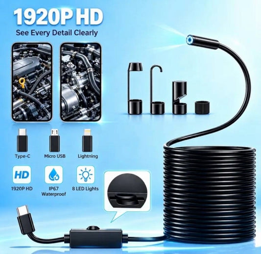 🔍 1920×1440 HD Endoscope Camera – 3.5M Semi-Rigid Cable, 8 Adjustable LED Lights & IP67 Waterproof Probe