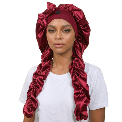 Satin Hair Bonnet Wide Band - Silk Like Sleeping Bonnets for Curly Hair Hair Wrap for Night Cap with Tie Band Breathable Satin Bonnet for Women and Girls