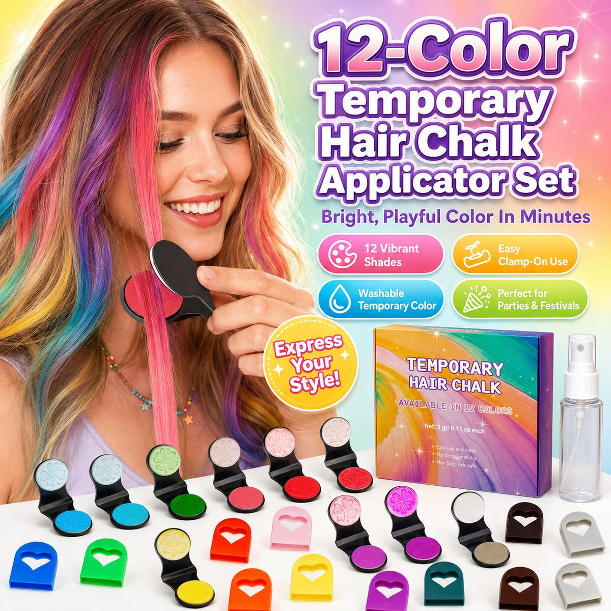 🎨 LIMITED‑TIME 50% OFF! ✨ Temporary Wash‑Out Hair Chalk – Creative, Mess‑free, Party‑ready 🎉