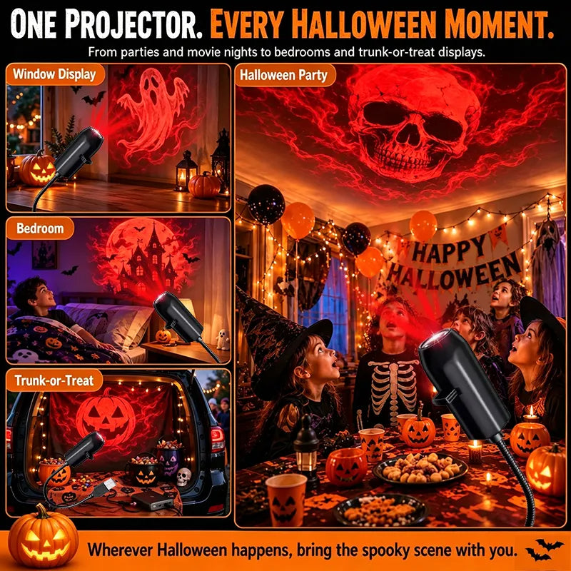 🎃 Plug-&-Play HD Star Projector | Halloween 6-Disc Set ✨ Easy Setup Halloween Party Decor Lamp