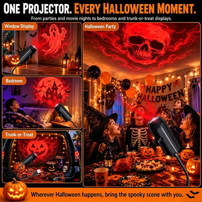 🎃 Plug-&-Play HD Star Projector | Halloween 6-Disc Set ✨ Easy Setup Halloween Party Decor Lamp