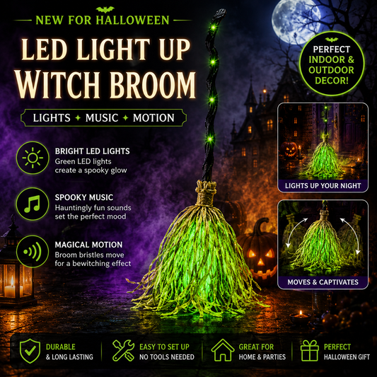 🧹🧙 Bring Your Garden to Life This Halloween – Animated Witch Broom with Lights & Spooky Sounds. 50% Off.