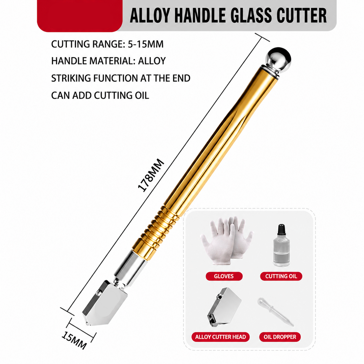 Professional Diamond Glass Cutter with Alloy Handle Roller Wheel