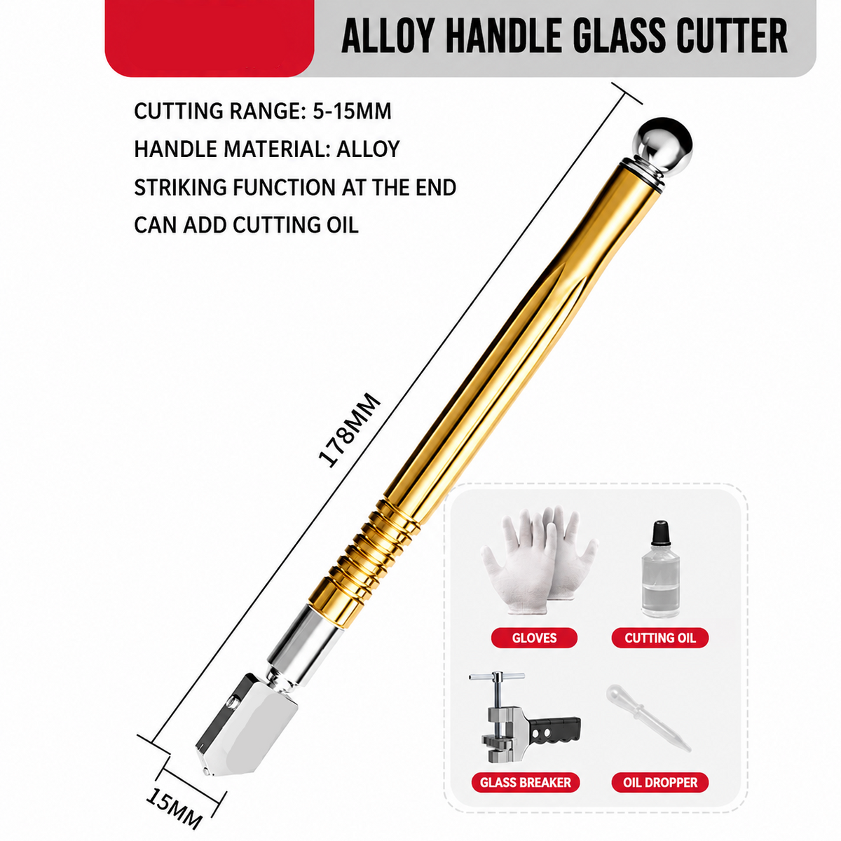 Professional Diamond Glass Cutter with Alloy Handle Roller Wheel