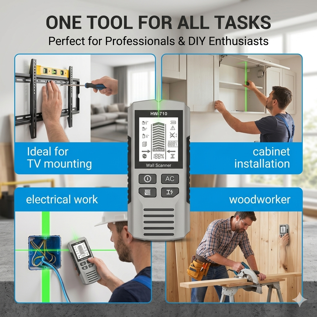 🔥53% off single purchases! Additional discounts for multiple purchases! 🔥 German-engineered 5-in-1 wall detector: One-click access to internal pipes and steel reinforcement within walls.