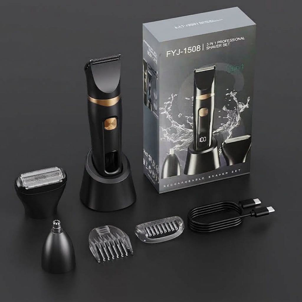 ⏳LIMITED TIME: 50% OFF! 🏆Luxe 3-in-1 Professional Men’s Grooming Set – T-Blade Trimmer, Foil Shaver & Nose Trimmer – With LED Display & USB Rechargeable