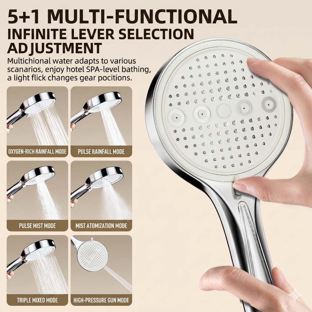 🔥50%off  High-pressure shower with adjustable spray – 15 cm panel and 7 modes for an ultimate shower experience! 🚿✨