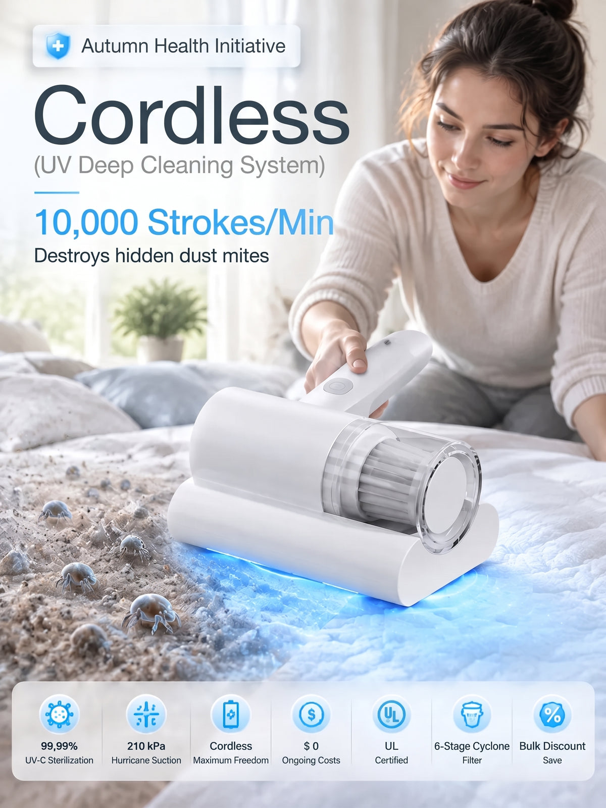💥50% OFF ✅ Wireless UV-C Mite-Eliminating & Sterilizing Device