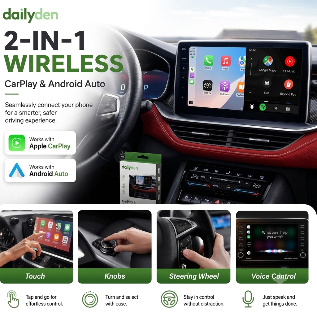 2-in-1 Wireless CarPlay & Android AutoAdapter: No More Plugging In