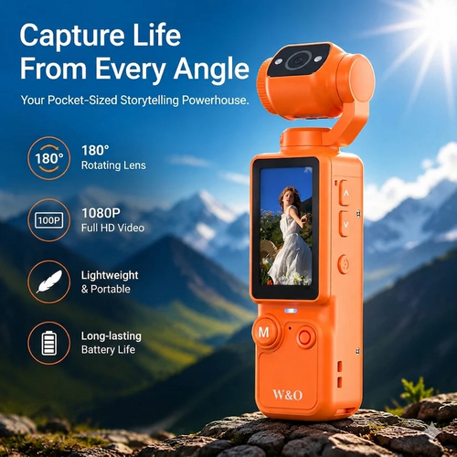 🎥 Upgraded Vlog Camera – 180° Rotating Lens, Full-Body Video Recorder