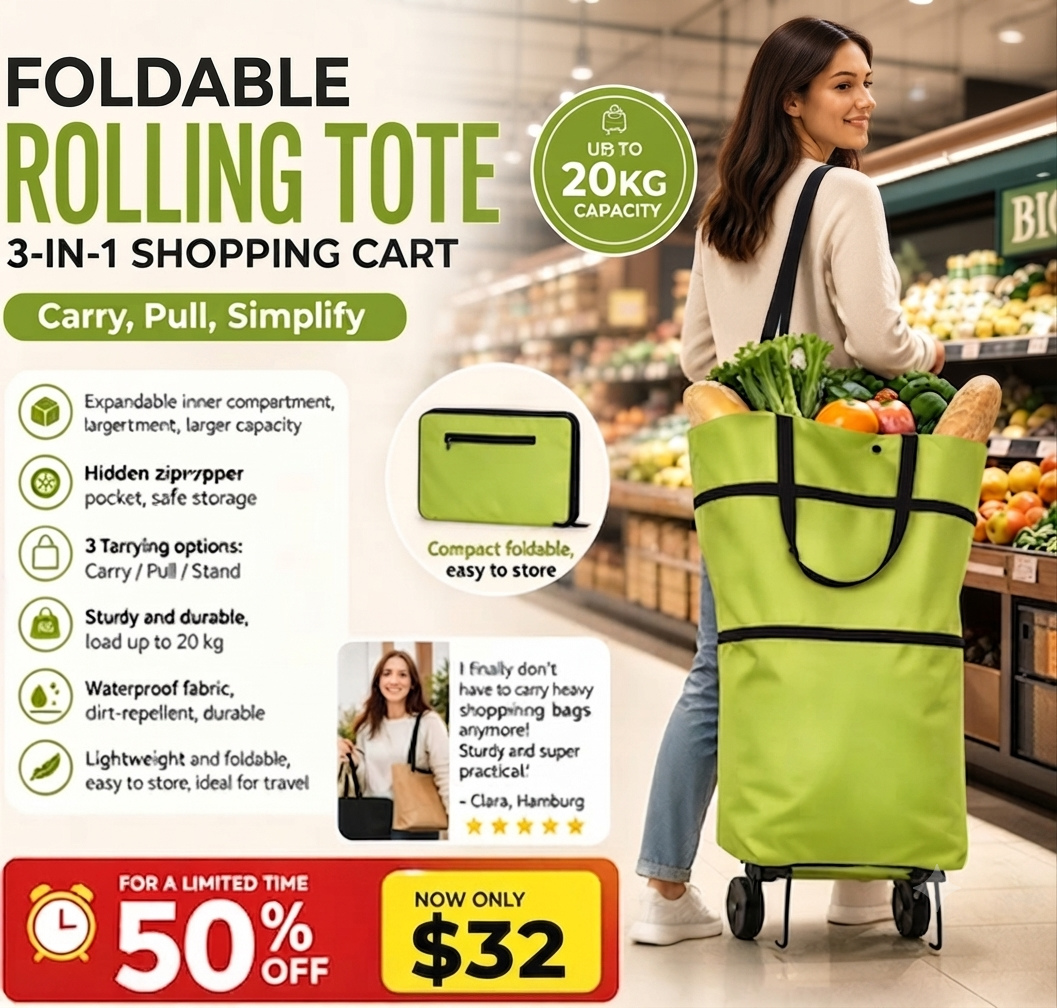 🛍️✨ Convertible shopping tote – hides wheels, holds 20kg, expands with zipper!