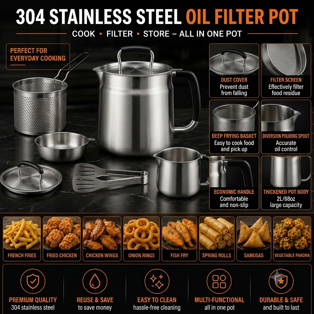 304 stainless steel oil filter kettle - the companion of deep fryer, healthy and ruthless!
