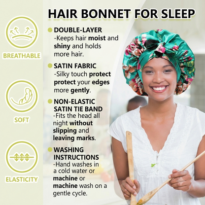 Satin Hair Bonnet Wide Band - Silk Like Sleeping Bonnets for Curly Hair Hair Wrap for Night Cap with Tie Band Breathable Satin Bonnet for Women and Girls