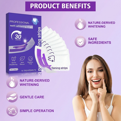 Purple Teeth Whitening Strips for Sensitive Teeth, Enamel Safe Whitening Strips to Remove Coffee Wine Smoking Stains, Non Slip Teeth Whitening Kit with Low Sensitivity Formula ！