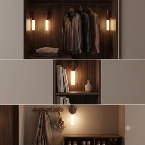Wall Sconce Smart LED Wooden Sensor Light: Rechargeable Magnetic