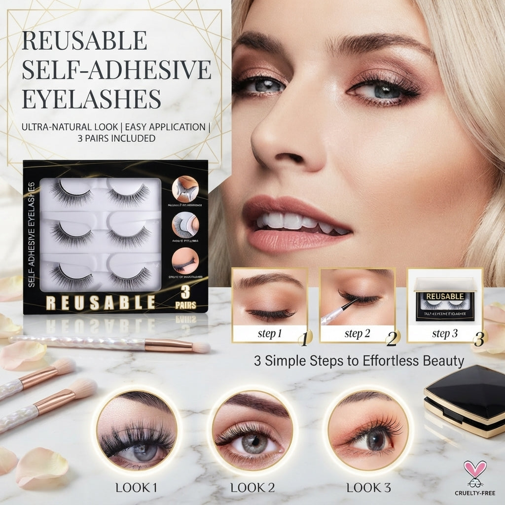 🌺Glue-Free Self-Adhesive Lashes – 3-Second, Natural & Reusable