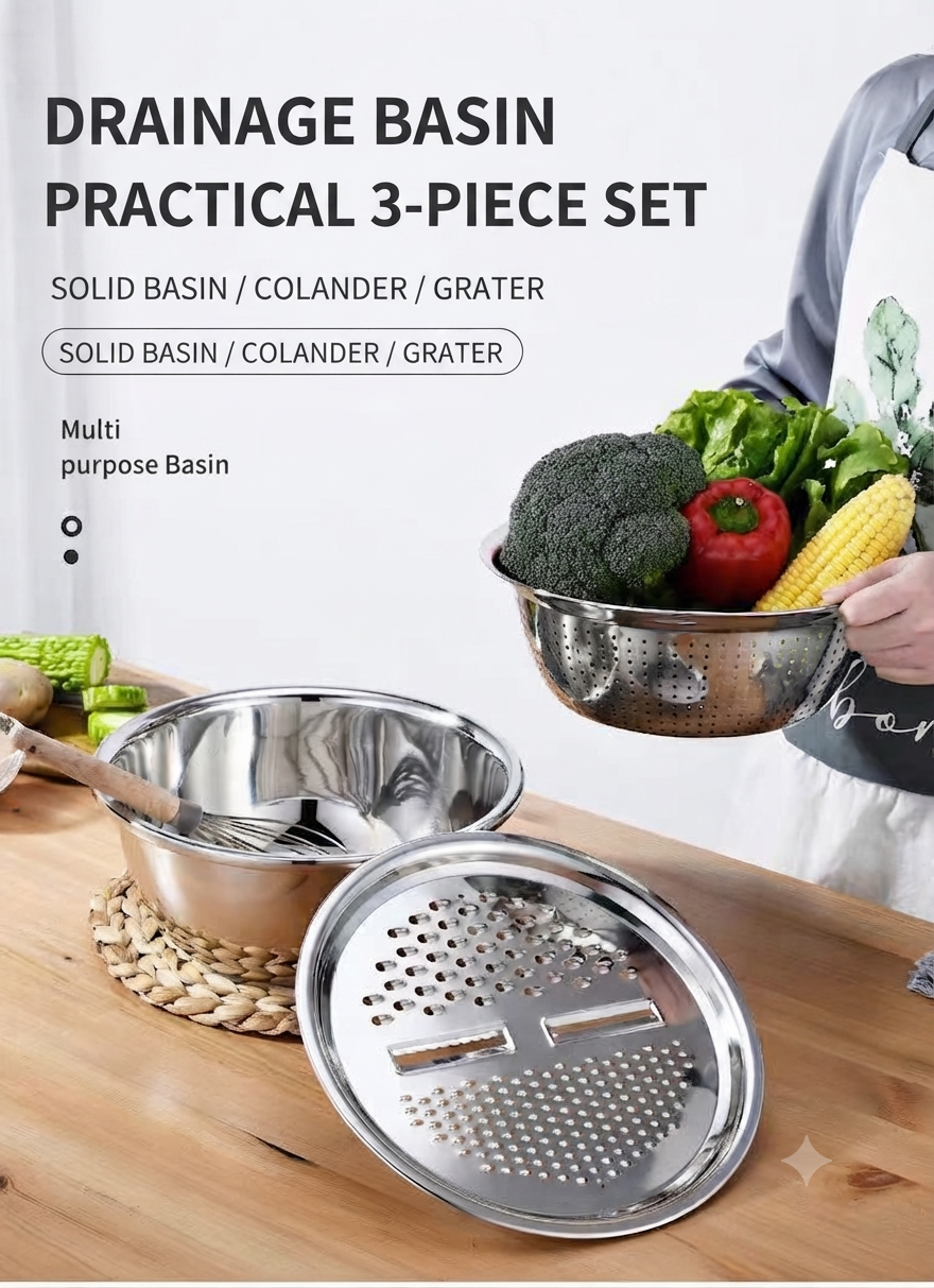 📢📢50% OFF !! ⏰🥬 Slice, Grate & Julienne in Minutes! Multi-Function Stainless Steel Vegetable Prep Bowl for Easy Cooking