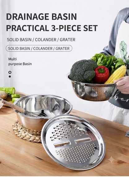 📢📢50% OFF !! ⏰🥬 Slice, Grate & Julienne in Minutes! Multi-Function Stainless Steel Vegetable Prep Bowl for Easy Cooking
