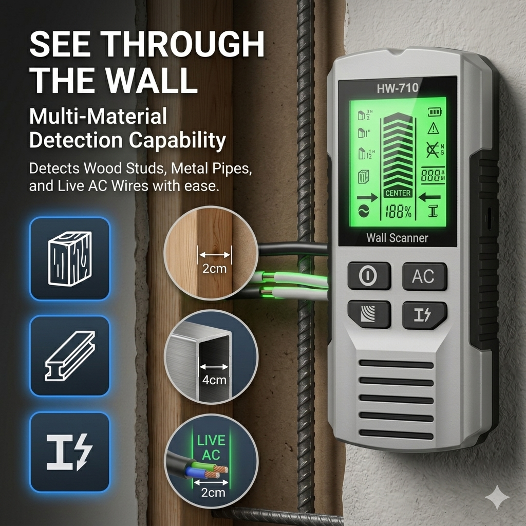 🔥53% off single purchases! Additional discounts for multiple purchases! 🔥 German-engineered 5-in-1 wall detector: One-click access to internal pipes and steel reinforcement within walls.