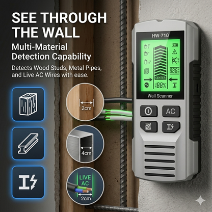 🔥53% off single purchases! Additional discounts for multiple purchases! 🔥 German-engineered 5-in-1 wall detector: One-click access to internal pipes and steel reinforcement within walls.